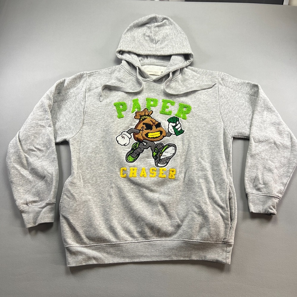 Evolution In Design Hoodie Mens 2XL Heathered Gray Embroidered Paper Chaser